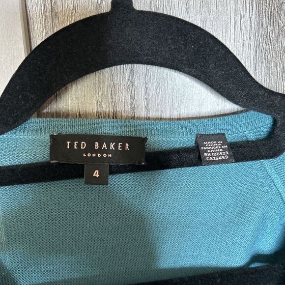 Ted Baker Wrap Cardigan Teal Color Silk and Angora Pockets Long Sleeves Size 4 - Picture 3 of 10